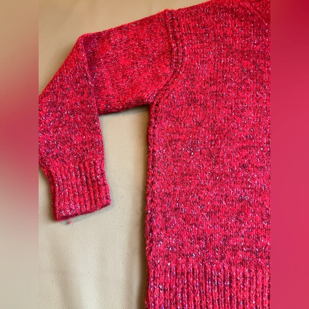 J.Crew Red Marled Alpaca Wool Blend Crewneck Sweater XS Curved Hem